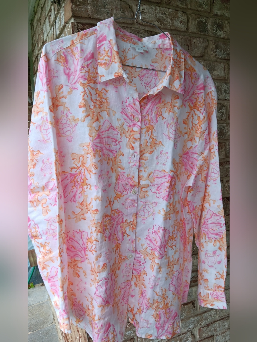 J. Jill Coral & Sea Turtle Linen Button- Down